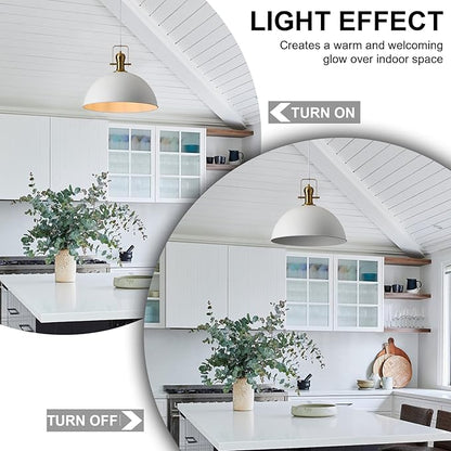 12 Inch Sandy White Farmhouse Pendant Lights for Kitchen Island Industrial Adjustable Height Vintage Dome Hanging Light Fixtures for Barn,Dining Room 2 Packs