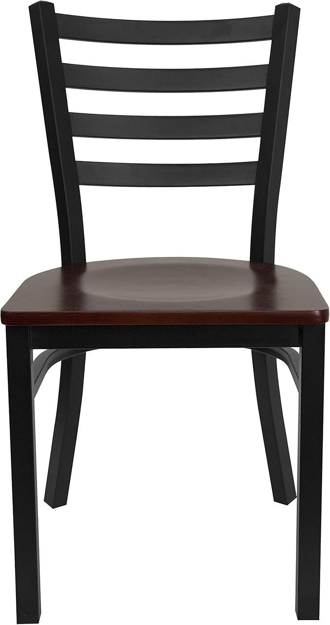 Flash Furniture 2 Pack HERCULES Series Black Ladder Back Metal Restaurant Chair - Mahogany Wood Seat