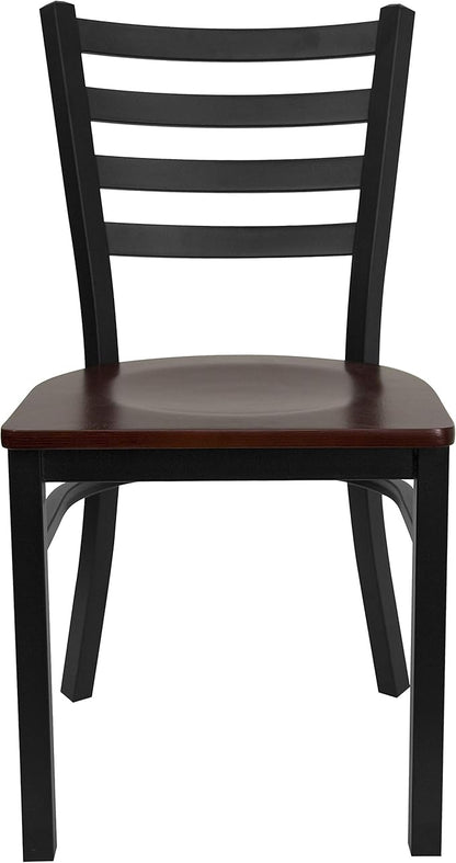 Flash Furniture 2 Pack HERCULES Series Black Ladder Back Metal Restaurant Chair - Mahogany Wood Seat