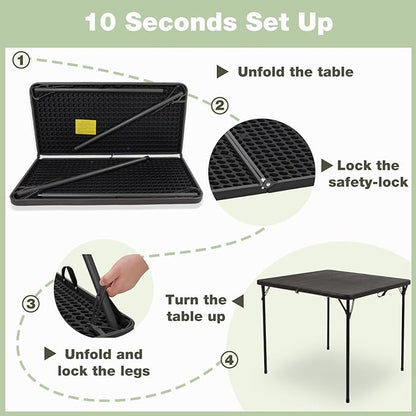 34" Square Folding Table for 4 Person, 330lbs Weight Capacity Foldable Table with HDPE Tabletop & Heavy-Duty Steel Legs, Portable Picnic Table for Indoor Outdoor Parties, Camping, Coffee Woodgrain