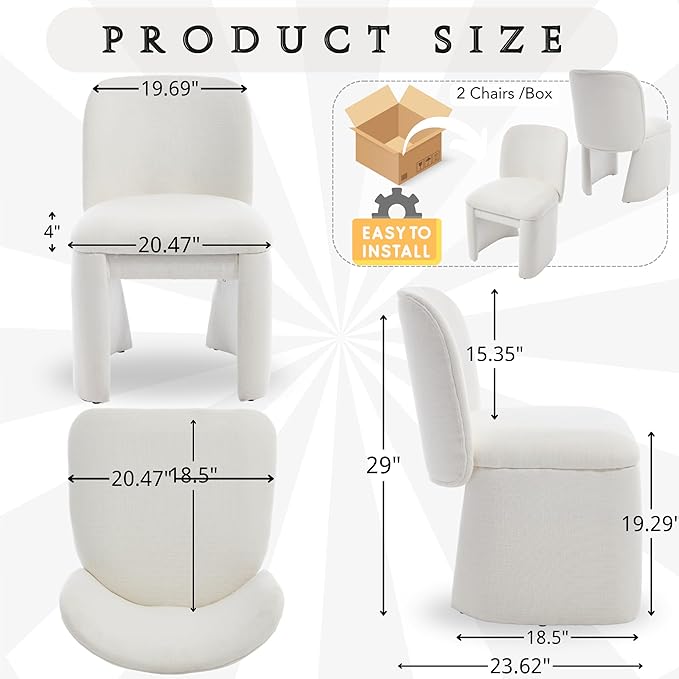 Hyfirm Modern Upholstered Dining Chairs Set of 2, Linen Accent Side Dining Chairs Armless Kitchen Chairs with Curved Back Parsons Chairs for Kitchen Dining Room Living Room, White
