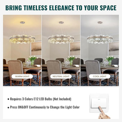 Siljoy Modern Crystal Chandelier, 20-Light Luxury Large Nickel 2-Tiers Raindrop Chandelier, Adjustable Flush Mount Pendant Ceiling Light for Living Dining Room Foyer Entryway D39.4''