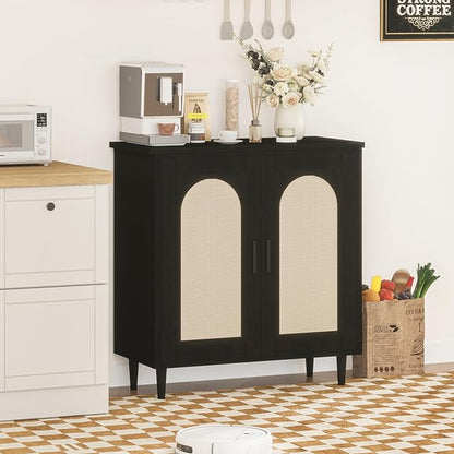 GarveeHome Sideboard Buffet Kitchen Storage Cabinet with Rattan, Solid Wood Feet for Living Room, Hallway, Entryway, Cabinet with Ample Storage Space(1PCS)