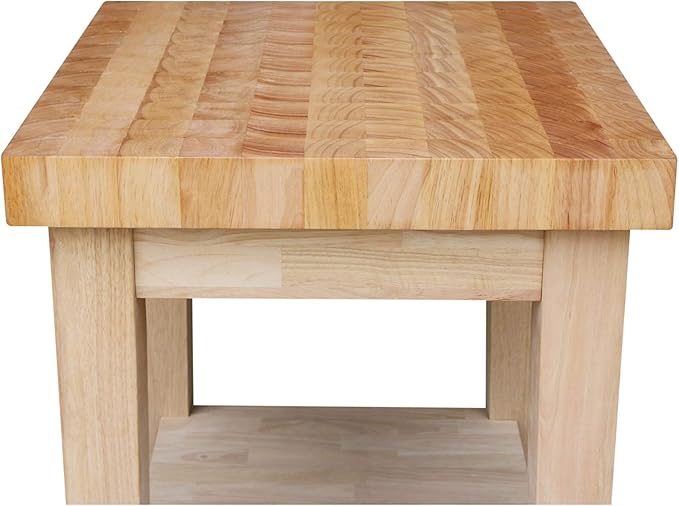 Unfinished Solid Wood Kitchen Island Cart by International Concepts – 33” Rolling Parawood Cart with Shelves, Paint or Stain to Match Any Kitchen Décor