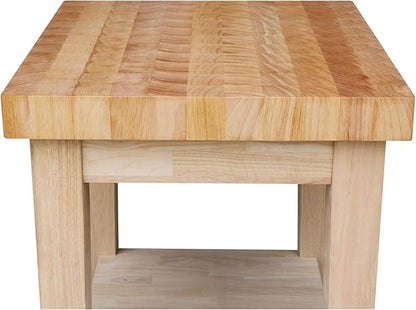 Unfinished Solid Wood Kitchen Island Cart by International Concepts – 33” Rolling Parawood Cart with Shelves, Paint or Stain to Match Any Kitchen Décor