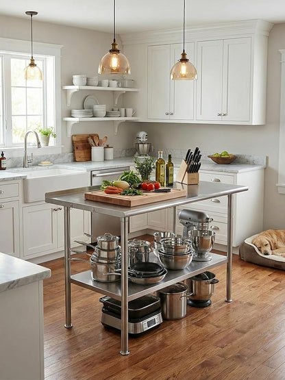 Atelicf Stainless Steel Prep Table for Work, 24 * 36 Inch, High Load Bearing with Rounded-Corner Backsplash and Undershelf for Outdoor, Restaurants, Workshops, Kitchens, Garages and Gardens