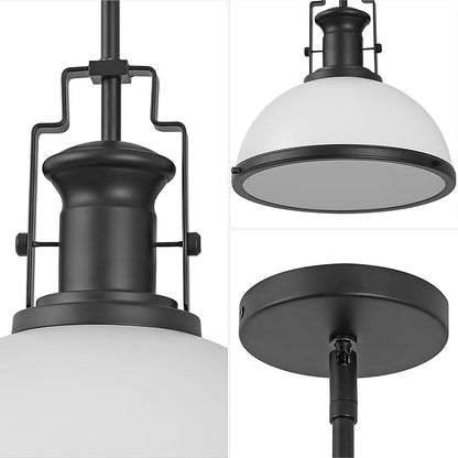 JONATHAN Y 13" Matte Black/White Modern Industrial Iron LED Dome Pendant Light, Adjustable Hanging Fixture for Kitchen Island or Entryway, Black Metal Shade, LED Bulb Included (JYL9536E)