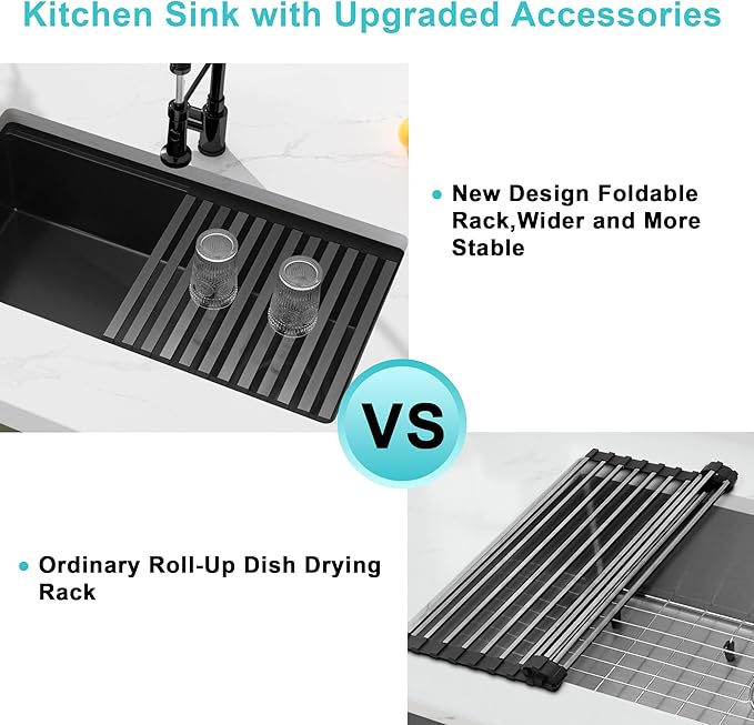 Black Drop In Kitchen Sink 28" X 22",Top Mount 16 Gauge Stainless Steel Workstation Sink,Deep & Large Single Bowl Kitchen Sinks (Black, 28" X 22")