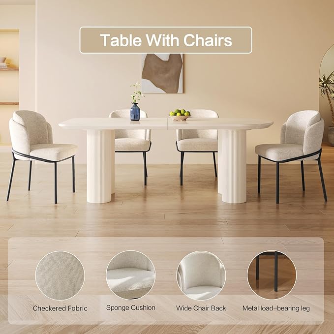 Guyii 70" Cream White Dining Table Set with 6 Chairs, Modern Kitchen Table, Indoor Use for Kitchen, Dining Room, Living Room, Small Spaces