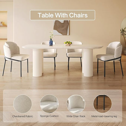 Guyii 70" Cream White Dining Table Set with 4 Chairs, Modern Kitchen Table, Indoor Use for Kitchen, Dining Room, Living Room, Small Spaces