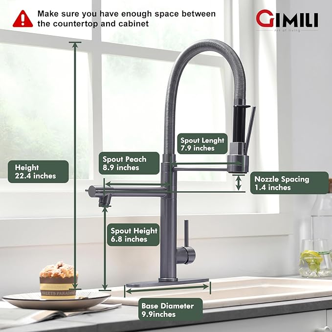 GIMILI Black Stainless Commercial Kitchen Faucet with Pull Down Sprayer Double-Headed Kitchen Faucets with Deck Plate