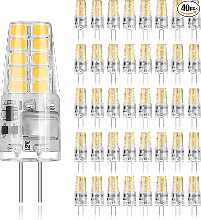 BUBO 40 Pack G4 LED Bulb 2W Equivalent 30W 3000K Warm White 250 Lumens 360°Beam Angle, T3 Halogen Bulb Replacement Landscape Bulbs, AC/DC 12V Led Lights G4 Bi-Pin Base for Outdoor Landscape Lighting