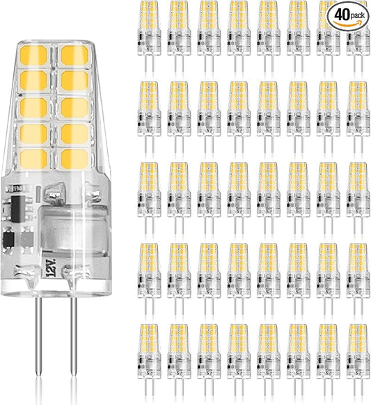 BUBO 40 Pack G4 LED Bulb 2W Equivalent 30W 3000K Warm White 250 Lumens 360°Beam Angle, T3 Halogen Bulb Replacement Landscape Bulbs, AC/DC 12V Led Lights G4 Bi-Pin Base for Outdoor Landscape Lighting