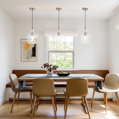Large Hammered Glass Pendant Light Modern Brushed Nicklel 1 Light Single Dome Pendant Lighting Fixtures for Kitchen Island Dining Room Hallway, Dia 10 Inch, UL Listed