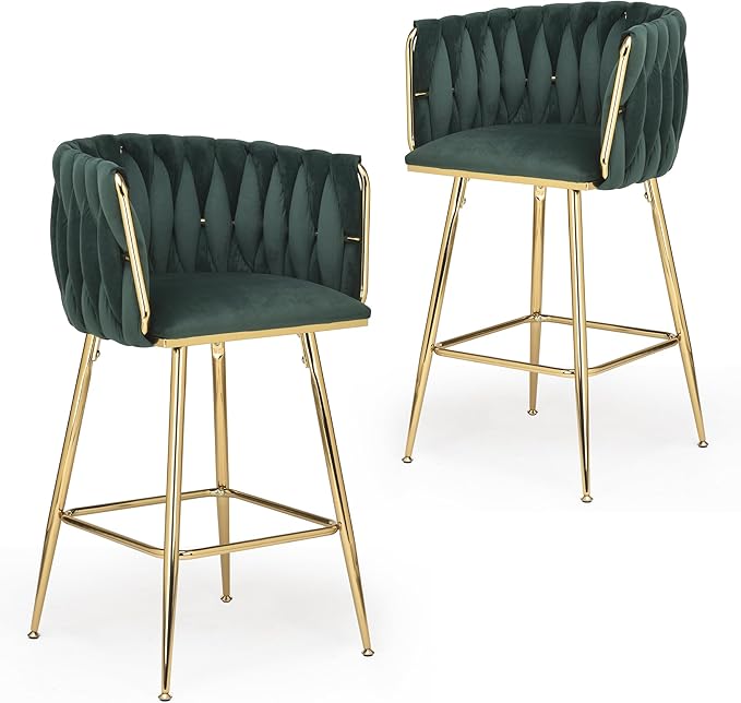 Counter Height Bar Stools Set of 2, 26 Inch Kitchen Island Stools with Backs Metal Legs