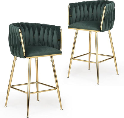 Counter Height Bar Stools Set of 2, 26 Inch Kitchen Island Stools with Backs Metal Legs