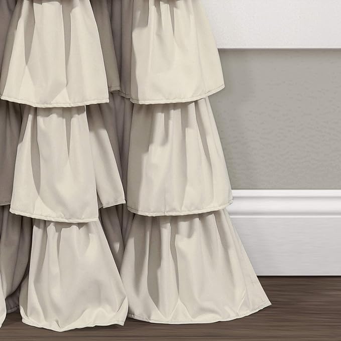 Lush Decor Allison Ruffle Light Filtering Window Curtain Panels Pair 40" W x 95" L Neutral - Coquette Curtains for Bedroom - Drapes - Ruffle Curtains Kids