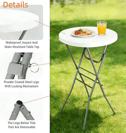 Lakhow Cocktail Table 28in Folding Round High Top Indoor Outdoor with Removable Legs, Tall Bistro Foldable Bar Height Table for Parties, Patio, Backyard, Dining Room, Events, Black- 1PCS