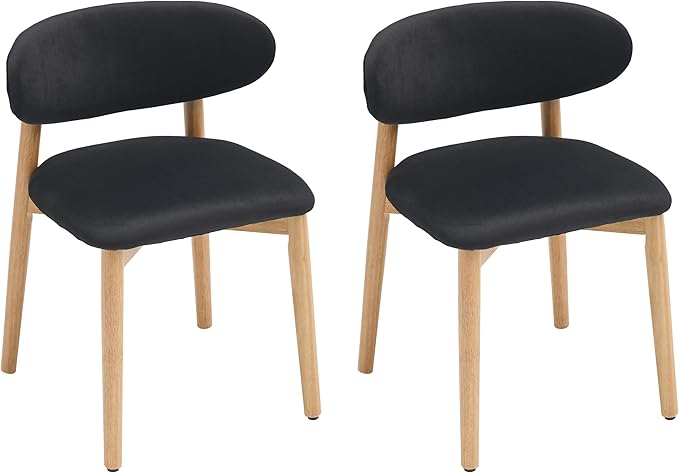 Upholstered Dining Chairs Set of 2, Velvet Fabric Kitchen & Dining Room Chairs with Solid Wood Legs, Modern Armless Side Chairs for Kitchen Island, Living Room, Restaurant (Black, Set of 2)
