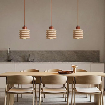 Japanese Wabi sabi Pendant Light with Natural Stone Shade, Dimmable Modern Wood Hanging Lamp Fixture, Adjustable Height Pendant Lamp for Bedroom, Kitchen Island, Dining Room, Restaurant, Cafe, Bar (L)