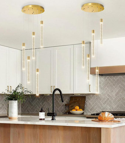 Modern Crystal Chandelier for Kitchen Island 5-Lights LED Pendant Lights Lighting for Dining Room Dimmable Ceiling Hanging 3000K-6000K