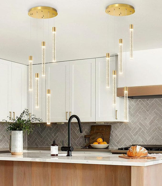 Modern Crystal Chandelier for Kitchen Island 5-Lights LED Pendant Lights Lighting for Dining Room Dimmable Ceiling Hanging 3000K-6000K