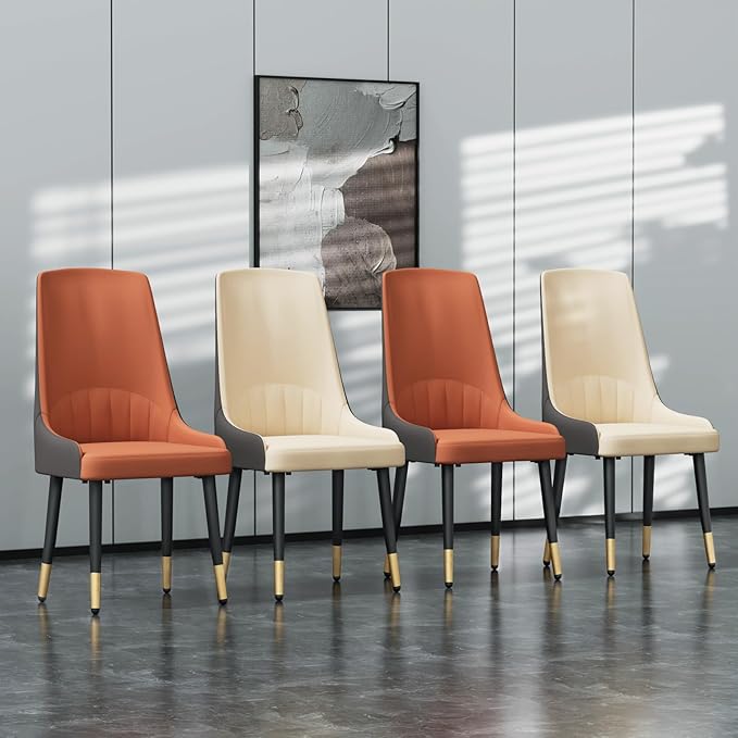 Wisfor Dining Chairs Set of 2: Faux Leather Upholstered Modern Chair with Backrest - Armless Accent Chairs with Metal Legs for Kitchen Living Room Bedroom (Orange+Grey)