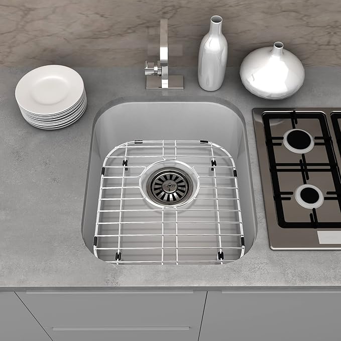 Kitchen Sink Grid and Stainless Steel Sink Protectors, Sinks Bottom Grid, Sinks Mats and Sink Racks for Bottom of Kitchen Sink, 11 5/8'' x 13 9/16'' with Rear Drain for Double Bowl