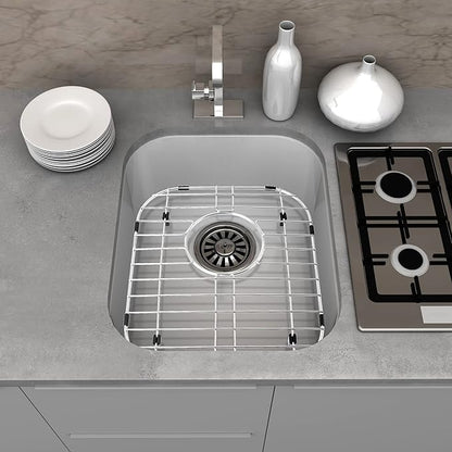 Kitchen Sink Grid and Stainless Steel Sink Protectors, Sinks Bottom Grid, Sinks Mats and Sink Racks for Bottom of Kitchen Sink, 11 5/8'' x 13 9/16'' with Rear Drain for Double Bowl