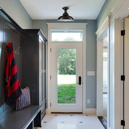 SAMTEEN Farmhouse Black Semi Flush Mount Ceiling Light 2 Pack Modern Barn Ceiling Light Fixtures 12-Inch Matte Black Flush Mount Light for Hallway Bedroom Kitchen Loft