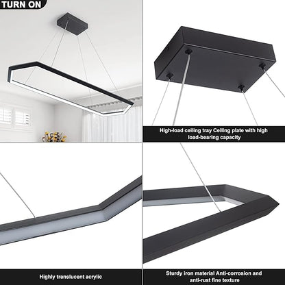 Black LED Pendant Light Fixture, Dimmable LED Pendant Light Kitchen Island, 6000K Adjustable Hanging Lamp for Kitchen Island, Bedroom, Dinning Room, Living Room
