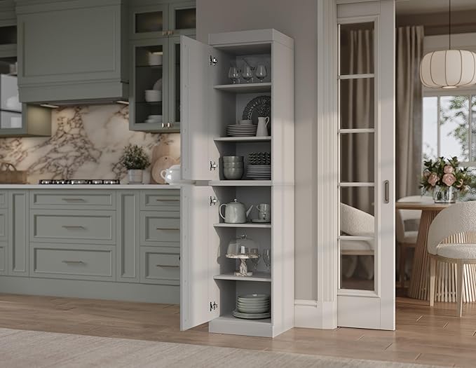 Palace Imports Solid Wood Kitchen Pantry - Narrow Storage Cabinet - Raised Panel Doors, Adjustable Shelves, Off White, 16.5" Wide x 71.5" Tall, 100% Eco-Friendly Wood, Modular Pantry Cabinet Systems