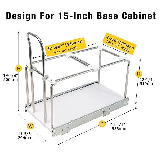 Pull Out Trash Can Rack for Cabinet Kitchen, Adjustable Soft-Close Heavy Duty Steel Frame, Narrow Garbage Bin Holder with Solid Bottom Base Under Counter, 11" W, No Bin