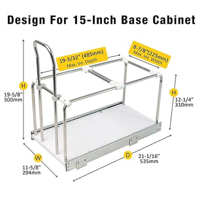 Pull Out Trash Can Rack for Cabinet Kitchen, Adjustable Soft-Close Heavy Duty Steel Frame, Narrow Garbage Bin Holder with Solid Bottom Base Under Counter, 11" W, No Bin