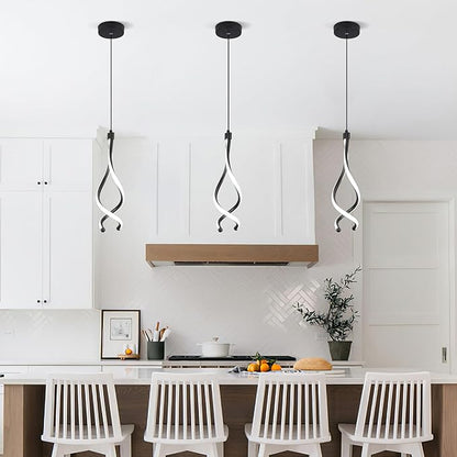 Spiral Led Pendant Lights 14W White 6000K Modern LED Pendant Light Fixture for Kitchen Island Stylish Black Chandelier for Kitchen Dining Room Bedroom Living Room Corridor Stairs