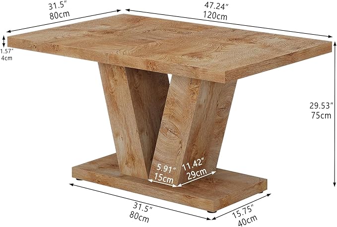 Oigavfd 47 Inch Dining Table, Rectangular Kitchen Table for 4 with Heavy Duty Pedestal Base, Modern Farmhouse Wood Dining Table for Dining Room, Kitchen, and Small Space (Light Oak Brown)
