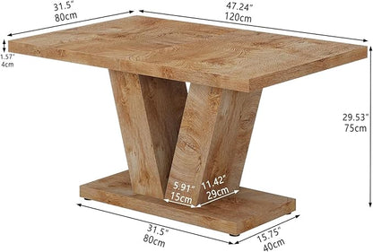 Oigavfd 47 Inch Dining Table, Rectangular Kitchen Table for 4 with Heavy Duty Pedestal Base, Modern Farmhouse Wood Dining Table for Dining Room, Kitchen, and Small Space (Light Oak Brown)