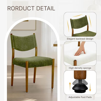 KISLOT Upholstered Dining Chairs Set of 2, Solid Wood Armless Kitchen Chairs with Soft Polyester Fabric, 18.9" Seat Height, Modern Dining Room Seating, 300 lbs Capacity, Green