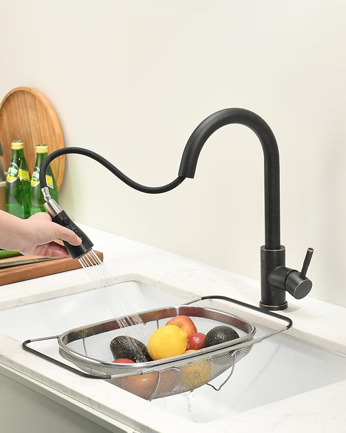 GIMILI Oil Rubbed Bronze Kitchen Faucet with Pull Down Sprayer Single Hole Kitchen Sink Faucet Suitable for Farmhouses RV Laundry Room Outdoor and Campers