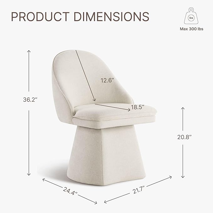KISLOT Swivel Dining Chairs Set of 2, Upholstered Mid Century Modern Deskchair with Round Back, Linen Fabric Kitchen Chairs for Dining Room, Bedroom, Dressing Room, Linen