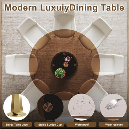 Modern Tempered Glass Dining Table for 6-8, Rectangular Kitchen Table with Heavy-Duty Stainless Steel Base, Elegant Easy-Clean Furniture for Dining Room & Family Gatherings (Glass)