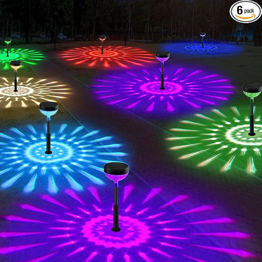 JNOEC 6Pack Solar Pathway Lights Outdoor, Color Changing+8 Fixed Color (Warm White, Cool White, Colored) Solar Lights Outdoor, Bright Solar Powered Garden Light