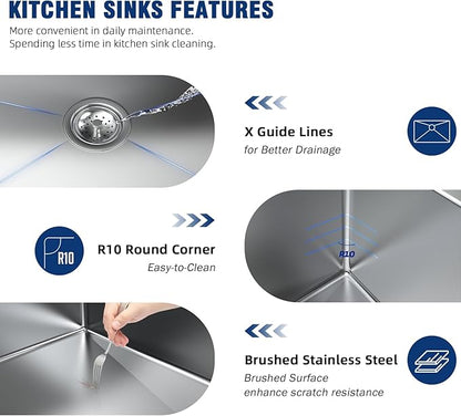 33-inch Undermount Kitchen Sink Workstation - 33x22 Inch Drop In Sink Workstation T304 18 Gauge Stainless Steel Single Bowl Kitchen Sinks with Accessories, Handmade Basin, 9 Inch Deep