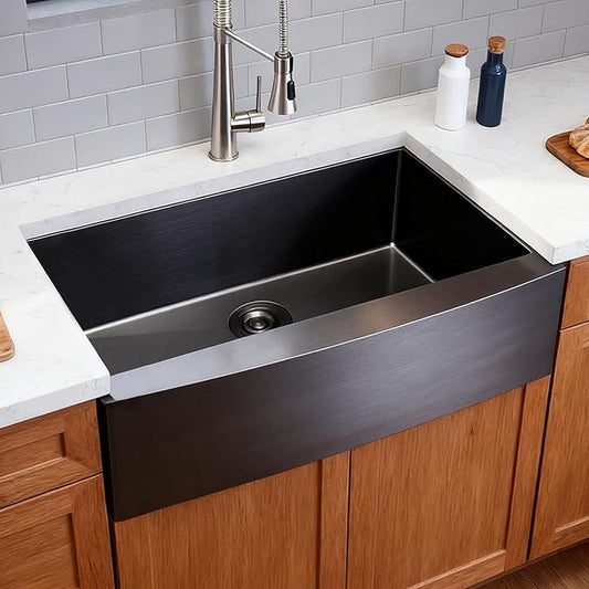 SHACO 33 Inch Black Farmhouse Sink, 33x21 Gunmetal Black 16 Gauge Stainless Steel Apron Front Sink, 9 Inch Deep Single Bowl Kitchen Sink
