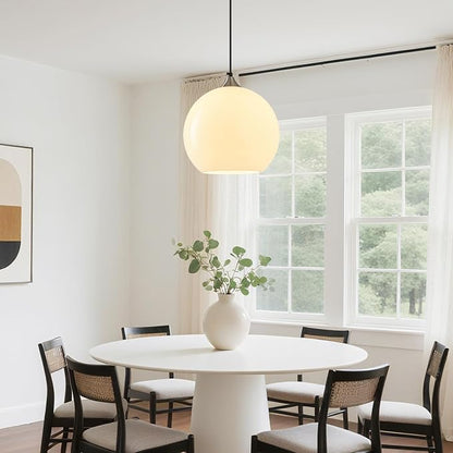 Milky Luster Glass Pendant Lights Kitchen Island Globe Pendant Light Fixtures Modern Pendant Lighting for Bedroom Living Dining Room Light Fixture (9.84 in, 1 Pack)