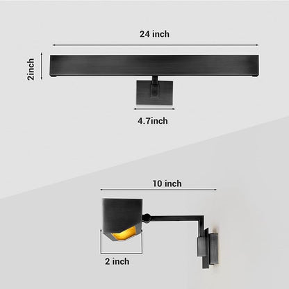 Hardwired Picture Lights for Wall 24in, Matte Black Bathroom Vanity Sconce over Mirror, Vintage Industrial Gooseneck Barn Light, Classic Art Lighting for Painting, Poster, Frame (Bulb Included)