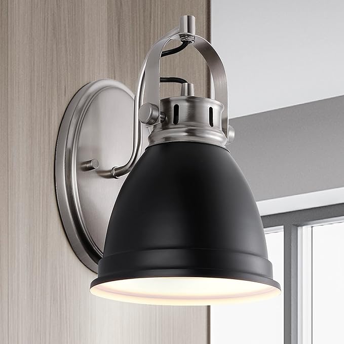 JONATHAN Y 7" Black/Nickel 1-Light LED Vanity Light, Adjustable Wall Sconce for Bathroom Mirror, Farmhouse Bohemian Kitchen Light, Iron Black Bell Shade JYL1114A