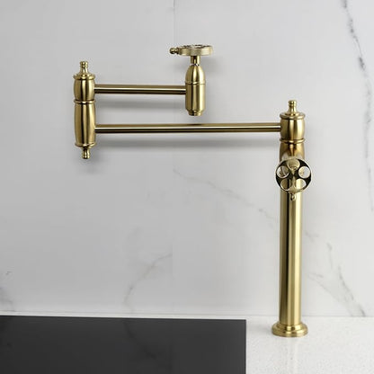 Kingston Brass KS3707RKZ Wendell Two-Handle 1-Hole Deck Mount Pot Filler Faucet with Knurled Handle in Brushed Brass