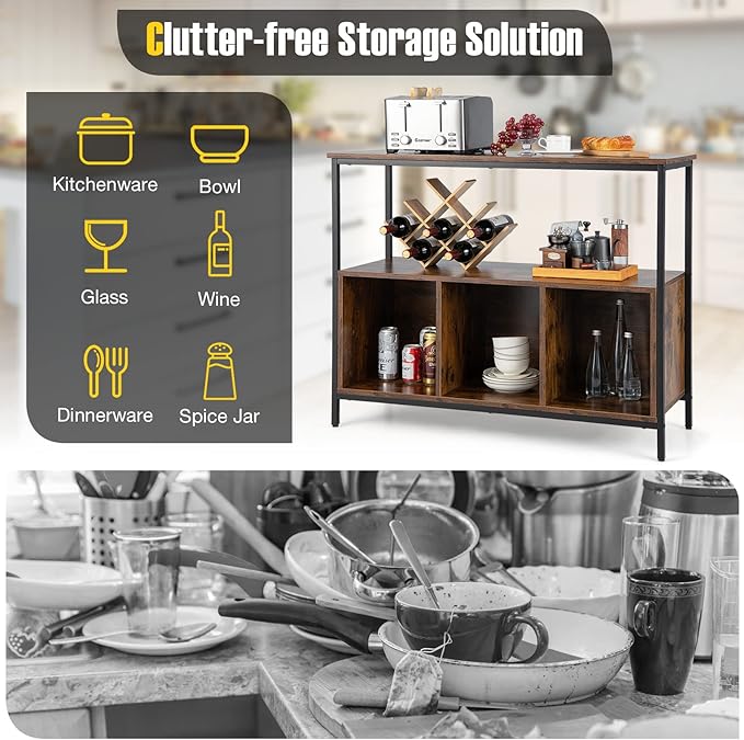 PETSITE Sideboard Buffet Table with Storage Cabinet & Shelves, Industrial Microwave Oven Stand, Coffee Bar Station, Stationary Kitchen Island Cart