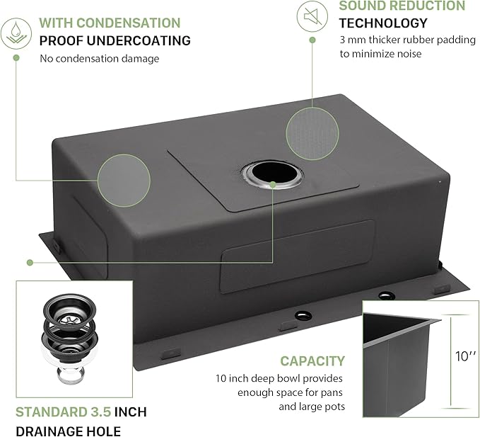 30 Inch Drop-in Sink - Beslend 30”x22”x10” Stainless Steel Gunmetal Black Topmount Kitchen Sink 16 Gauge 10 Inch Deep Single Bowl Kitchen Sink Basin